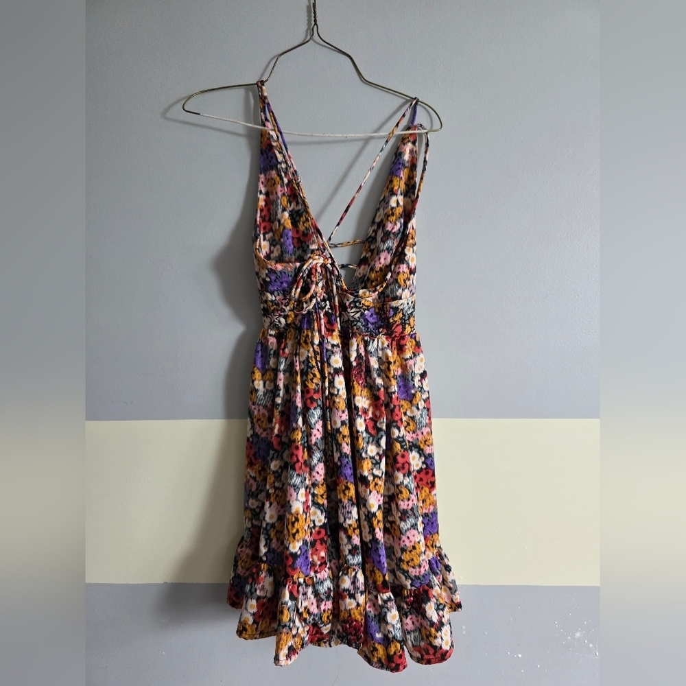 Urban Outfitters Multicolor Floral Mini Silky Boho Dress Small - Picture 6 of 9